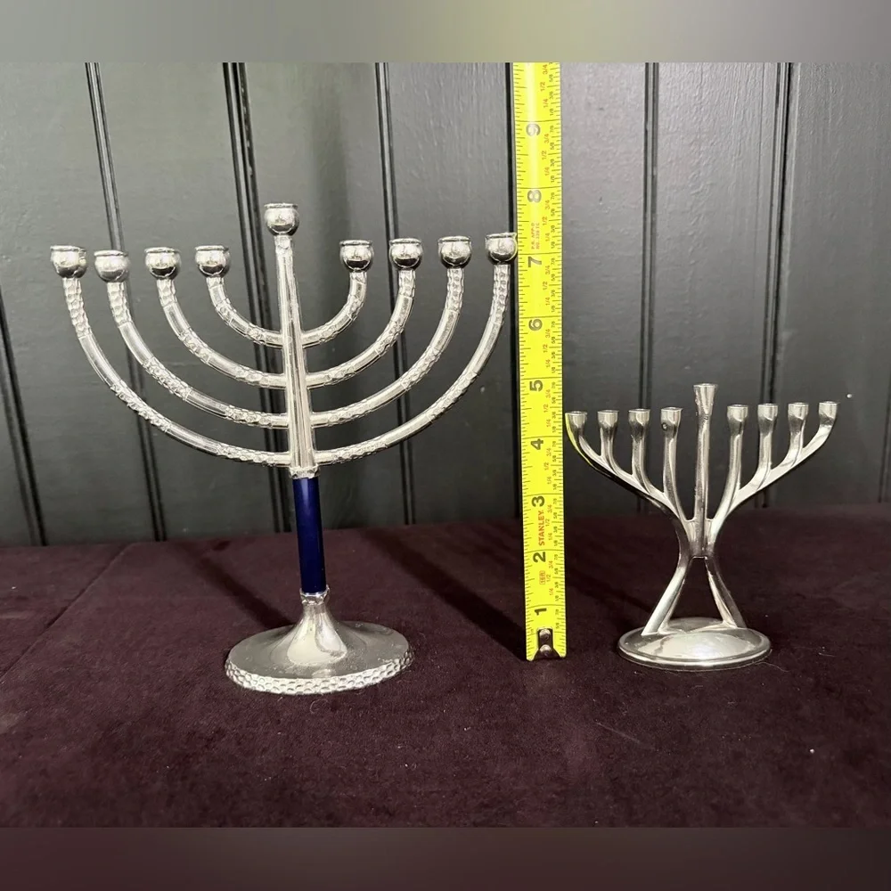 Elegant Silver and Blue Menorah Set of 2
